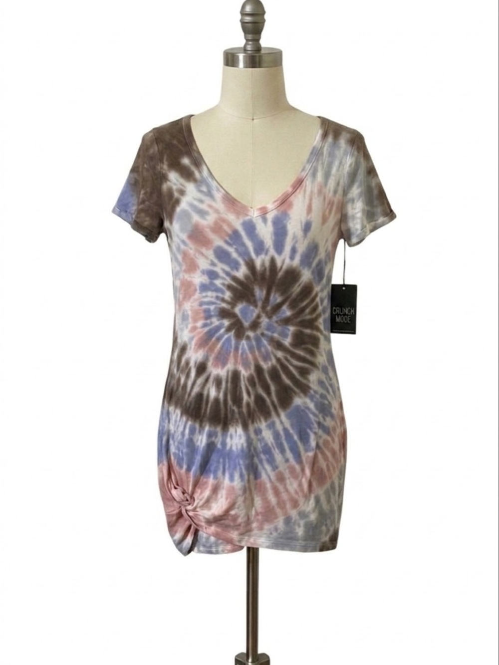 No Comment NY+LA Tie-Dye Knot-Front Tunic Top M